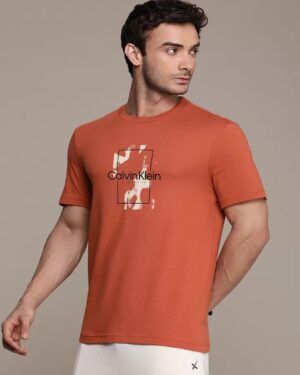 Calvin Klein Camo Logo T-Shirt – Print T-shirt in Copper Sun