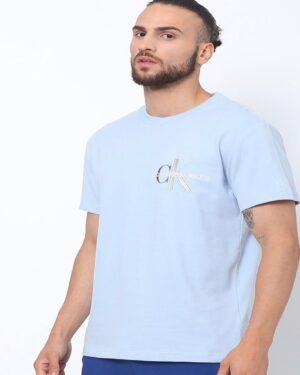 Calvin Klein Jeans Men Printed Round Neck Pure Cotton Blue T-Shirt