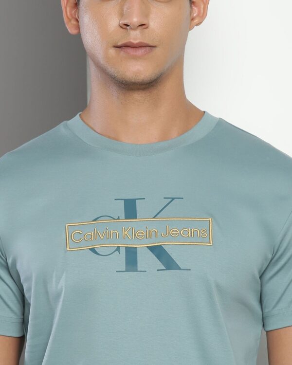 Calvin Klein Light Teal Cotton T-Shirt - Image 5