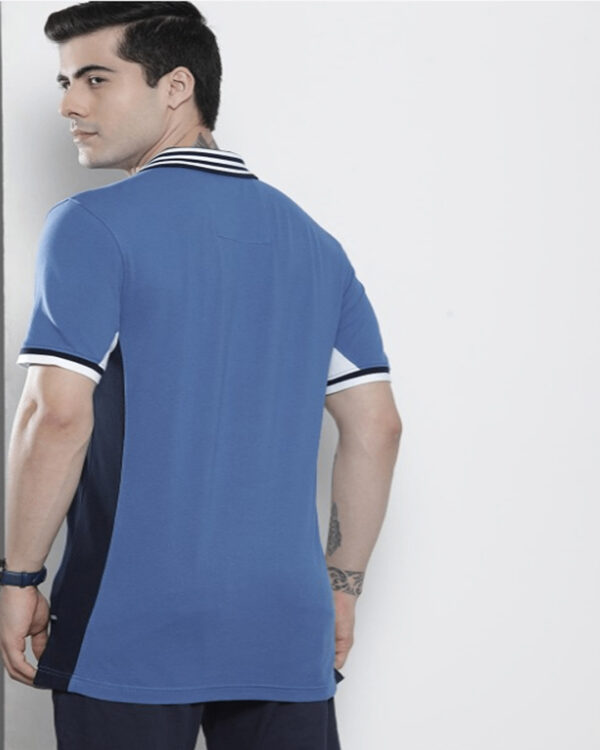 Nautica Men Blue Solid T-Shirt With Contrast Polo Collar - Image 3