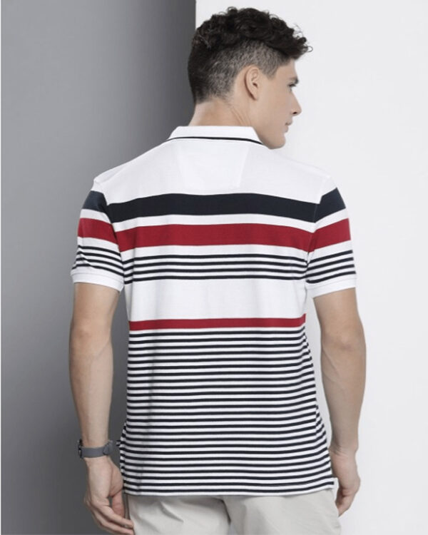 Nautica Men Striped Polo Collar Pure Cotton T-Shirt - Image 3