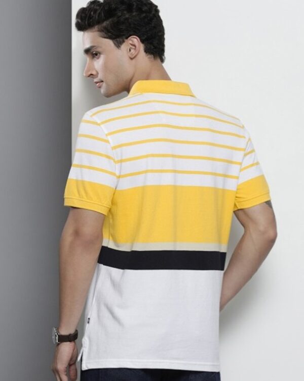 Nautica Men White and Yellow Colour blocked Polo Collar Pure Cotton T-shirt - Image 3