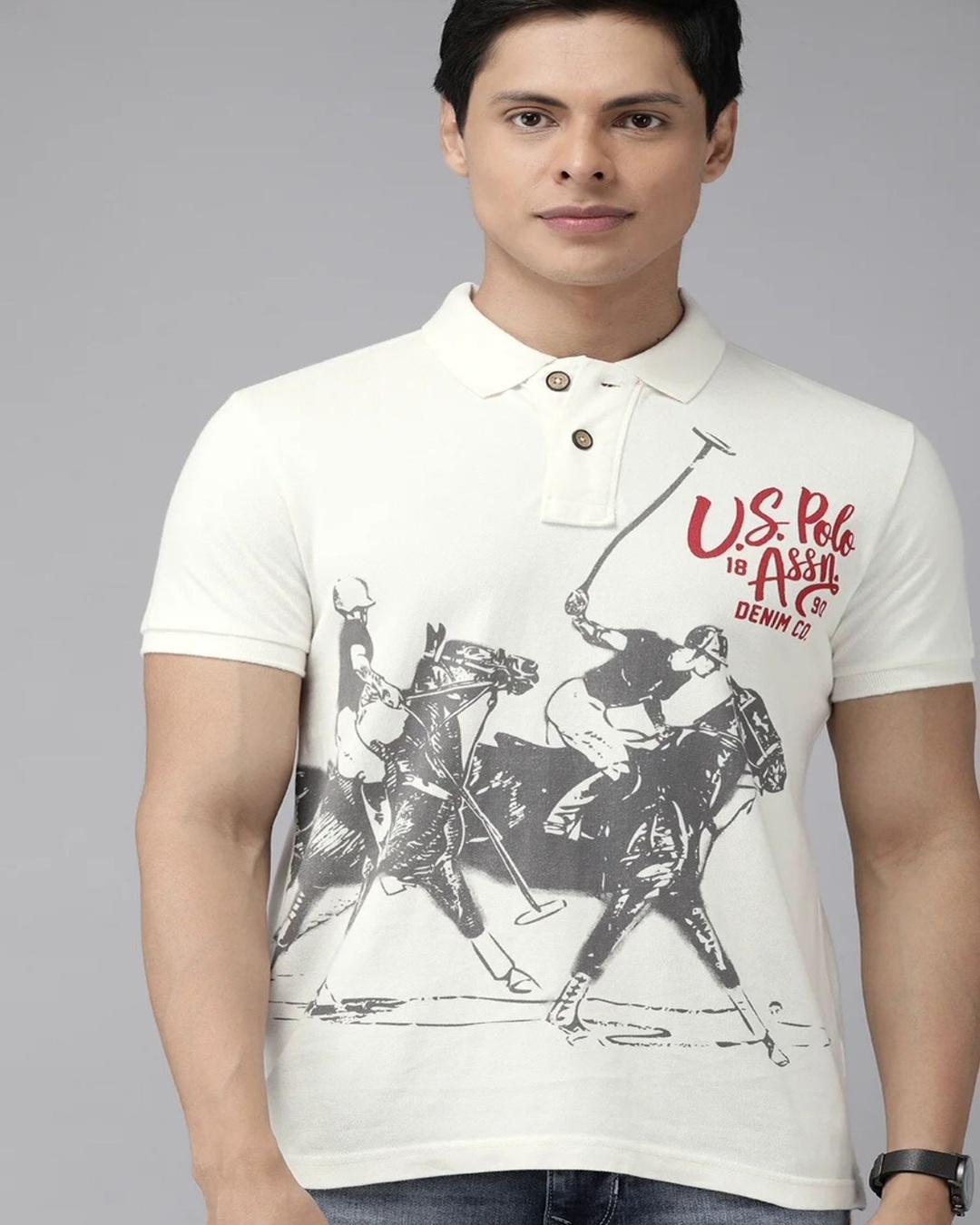 DENIM Solid Cotton Regular Fit Mens T-Shirt